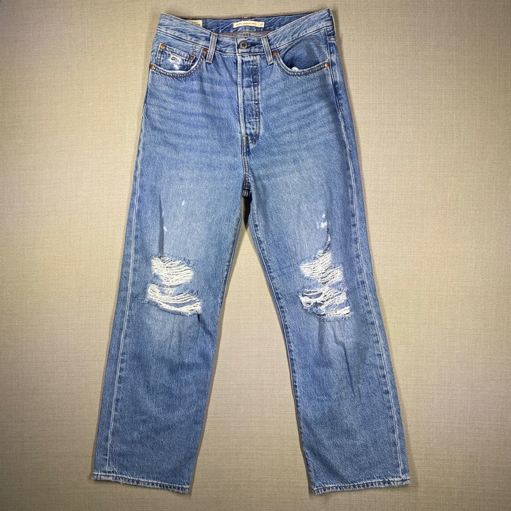 Levis Premium Ribcage Straight Ankle Jeans Distressed Blue 72693-0131 W27 L27